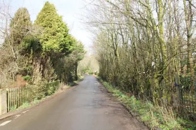 an empty road with trees on either side at Calley House, Hutton remote cottage with hot tub, 10 minutes to Ullswater in Penruddock
