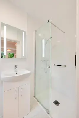 a bathroom with a glass shower and a sink at 3 Bed in Grasmere oc-ld181 in Grasmere
