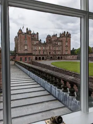 a view of a castle from a window at East Wing in Thornhill