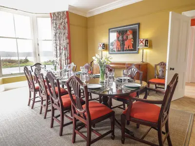 a dining room with a table and chairs at Auchenvhin - Rockcliffe in Dalbeattie