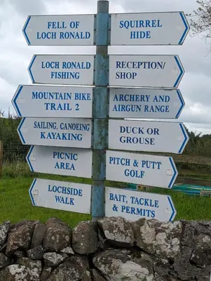 a street sign with many signs pointing in different directions at Loch's Heaven 67 in Kirkcowan