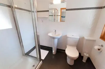 a bathroom with a toilet and a sink and a shower at Keswick Bridge 17, within walking distance of Keswick town centre, strictly no pets in Keswick