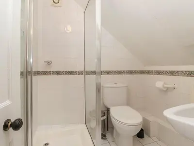 a bathroom with a toilet and a shower at Riverbank in Ambleside
