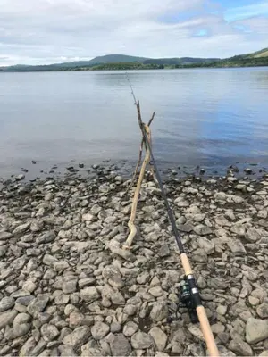 a pole on the shore of a body of water at Inglenook Caravan in Lamplugh