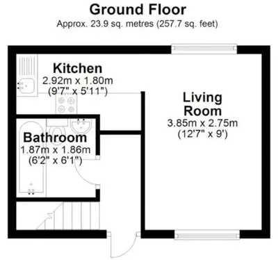 a diagram of a floor plan of a living room at The Stable at Clauchan Holiday Cottages in Gatehouse of Fleet