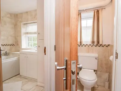 a bathroom with a toilet and a sink at Thwaite How in Keswick