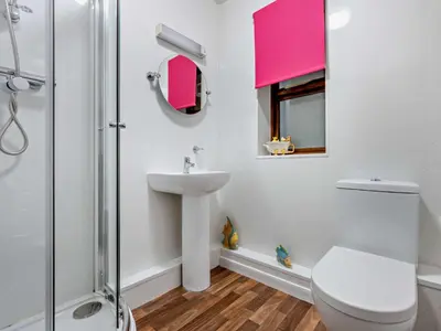 a bathroom with a sink and a toilet and a shower at 4 Bed in Troutbeck nr Ullswater SZ256 in Troutbeck