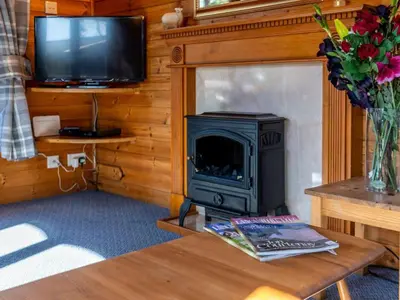 a living room with a stove and a tv at 1 Bed in Keswick oc-82550 in Keswick