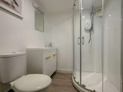 a bathroom with a toilet and a glass shower at 3 Bed in Keswick 86867 in Keswick