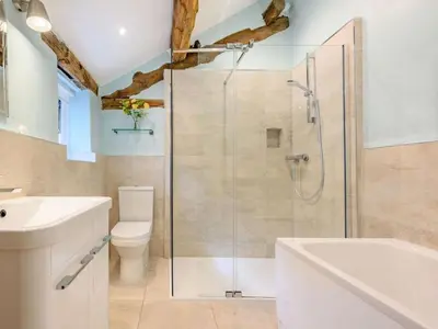 a bathroom with a shower and a toilet and a sink at 4 Bed in Routenbeck SZ405 in Bassenthwaite Lake