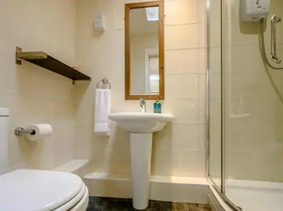 a bathroom with a toilet and a sink and a shower at 2 Bed in Keswick 28377 in Braithwaite