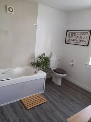 a bathroom with a tub and a toilet and a plant at Fleet Townhouse in Gatehouse of Fleet