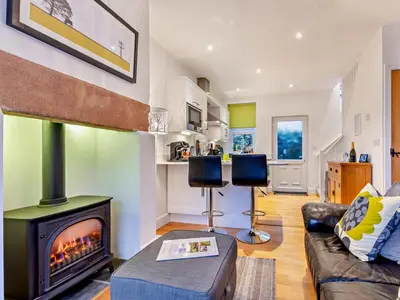 a living room with a fireplace and a couch at 1 Bed in Keswick 93386 in Keswick