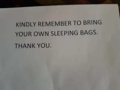 a sign that says kindly remember to bring your own sleeping bags at Fisher-gill Camping Barn in Thirlmere