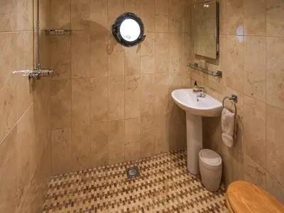 a bathroom with a sink and a shower at The Bothy in Ivegill
