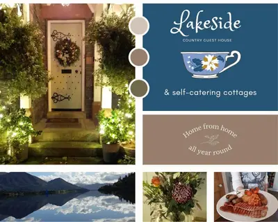 a collage of photos with a door and a table of food at Lakeside Country Guest House in Bassenthwaite Lake