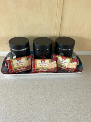a tray with some food on a table at Turnberry Holiday Park in Turnberry