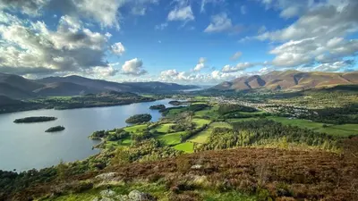 an aerial view of a lake in the mountains at Rothay Garden by Harbour Hotels in Grasmere