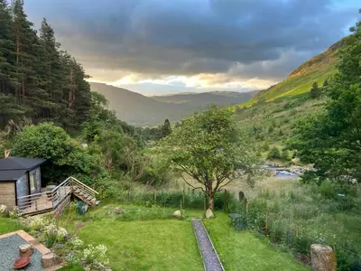 a cabin in the mountains with a view of a valley at Helvellyn - The Hut - Twin or Double in Glenridding