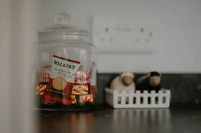 a jar of nutella and other snacks on a counter at Family friendly farmhouse with games and cinema room in Glencaple