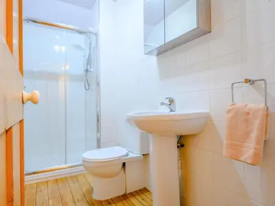 a bathroom with a toilet and a sink and a shower at The Gables in Keswick