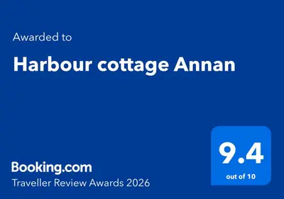 a blue rectangle with the words honours coffee aman at Harbour cottage Annan in Annan