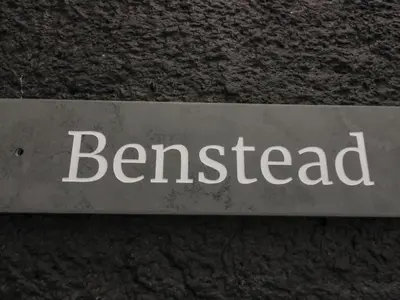a sign that says benedged on the side of a street at Benstead Cottage in Seascale