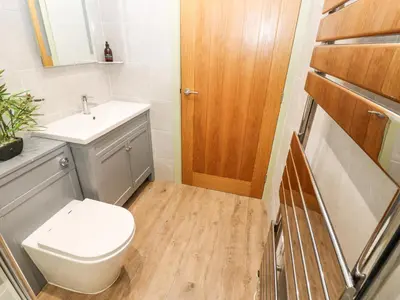a small bathroom with a toilet and a sink at Esk Brae in Langholm