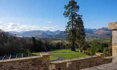 a garden with a view of the mountains at Blencathra in Keswick
