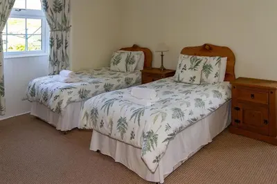 a bedroom with two beds and a window at No1 Chapelton Cottage in Kirkcudbright