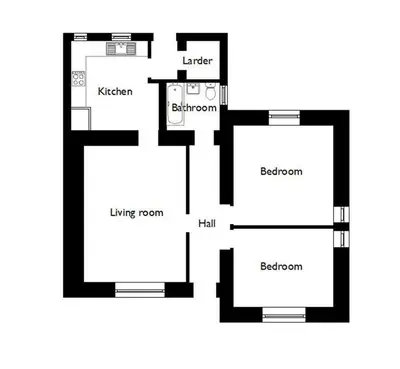 a floor plan of a house at No1 Chapelton Cottage in Kirkcudbright