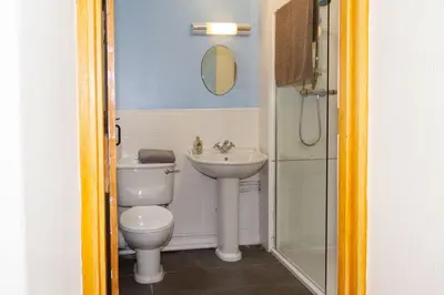 a bathroom with a toilet and a sink and a shower at No2 Chapelton Cottage in Kirkcudbright