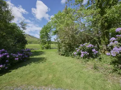 a garden with purple flowers and trees and grass at 5 Bed in Cockermouth oc-sz424 in Lorton