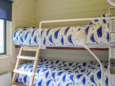 a bedroom with two bunk beds with a ladder at Rustic Secluded Hidden Gem At Rockhall in Dumfries
