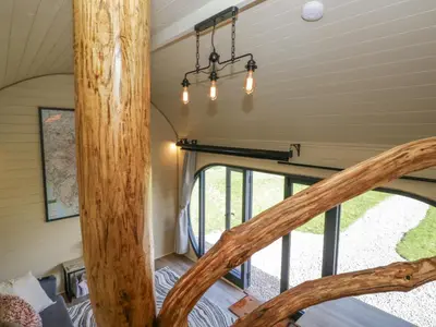 a view from the stairs of a tiny house at Longlands Lodge in Wigton