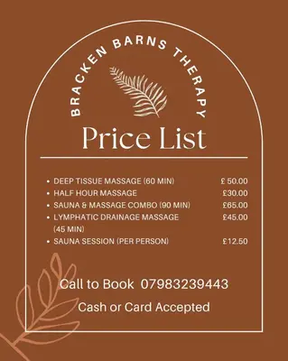 a menu for the price list of the curry barons ticket at Bracken Barns Glamping & Massage in Minishant