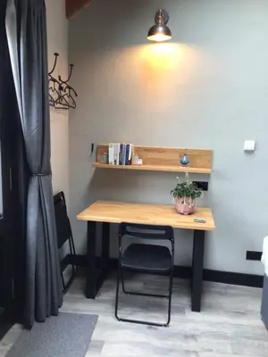 a desk with a potted plant on it in a room at Lightkeepers Snug in Portpatrick