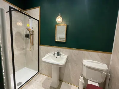 a bathroom with a toilet and a sink and a shower at Craigielands House in Beattock
