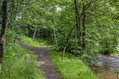 a swing set in the woods next to a river at 2 Bed in Ormathwaite oc-s32385 in Applethwaite