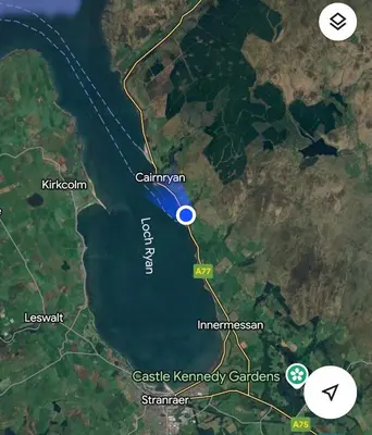 a map of the search for the whale at Cosy Caravan by the sea in Cairnryan