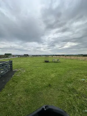 a field with a bench and a horse in it at Unit 0 - Fully Serviced All Weather Pitch with Hot Tub in Carlisle