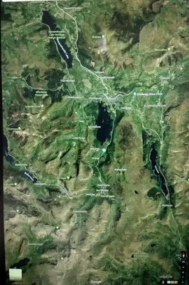 a map of a mountain range with roads at Mountain Lodge, Lake View, National Park in Borrowdale Valley