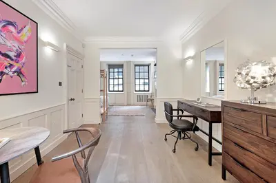 a home office with a desk and chairs and a table at Arcore London Premium Apartment Liverpool Street in Moffat