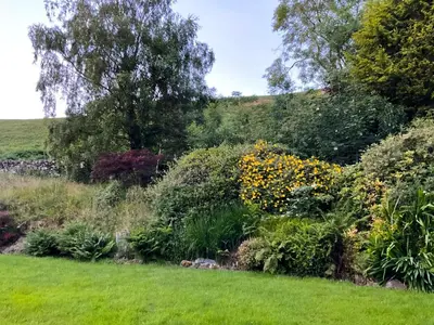 a garden with yellow flowers in a green field at 5 Bed in Wigton oc-b34111 in Caldbeck