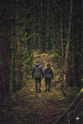 a man and woman walking down a trail in the woods at Barnharrow Holiday Park in Newton Stewart
