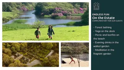 a collage of pictures of a girl walking in a field at Castle Penthouse on Estate by the Sea in Enoch