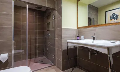 a bathroom with a sink and a shower at Underscar - Hindscarth in Applethwaite