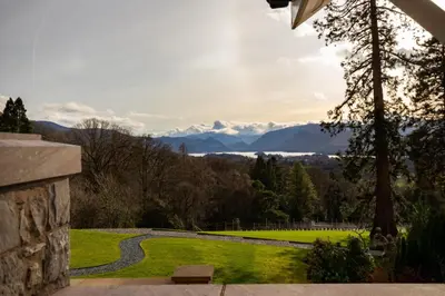 a view of a lawn with mountains in the background at Underscar - Ashness in Applethwaite