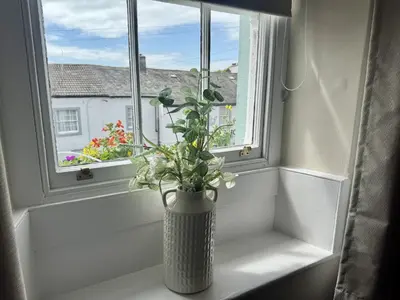 a vase with flowers sitting on a window sill at The Manor in St Bees