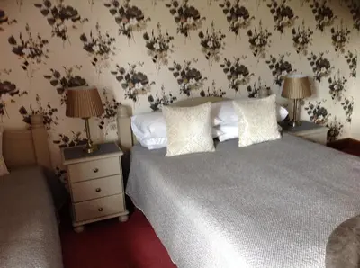 a bedroom with a bed and two night stands with lamps at Midtown Farm Bed & Breakfast in Easton